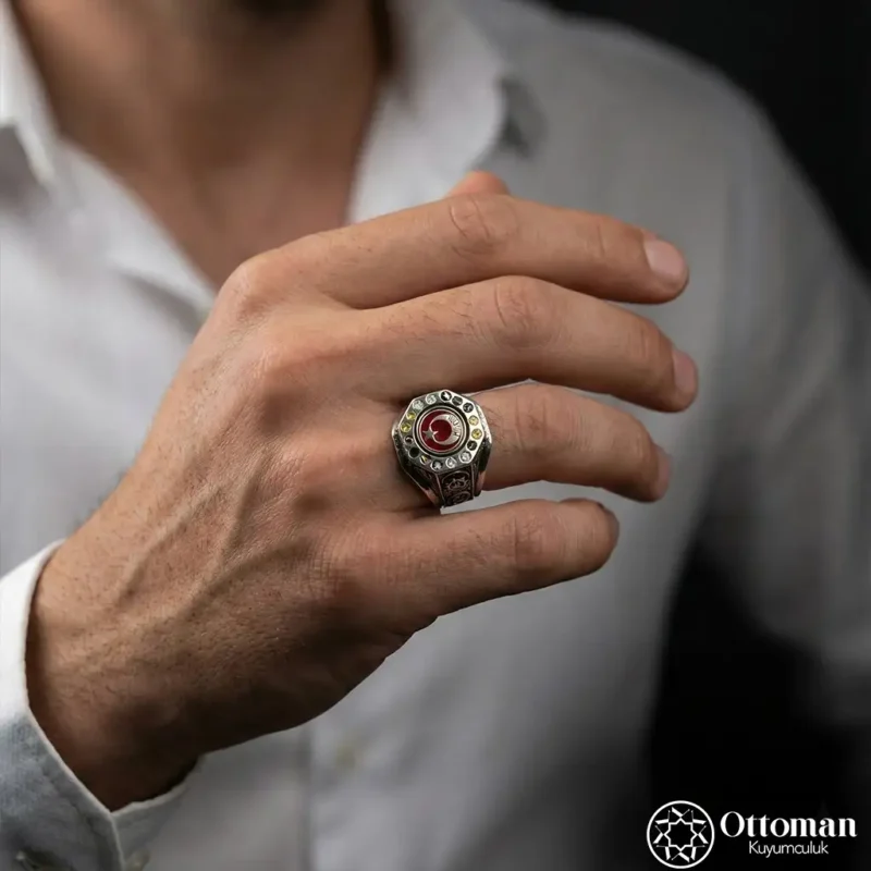 Kişiye Özel 16 Türk Devletli Gümüş Erkek Yüzük