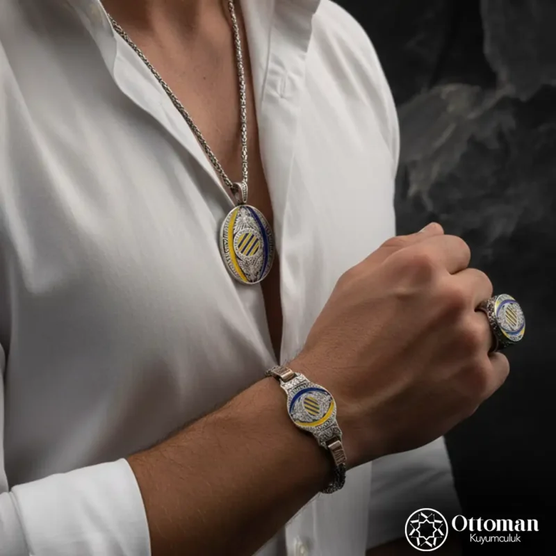 Kişiye Özel İsimli Üçlü Renkli Gümüş Erkek Takı Set