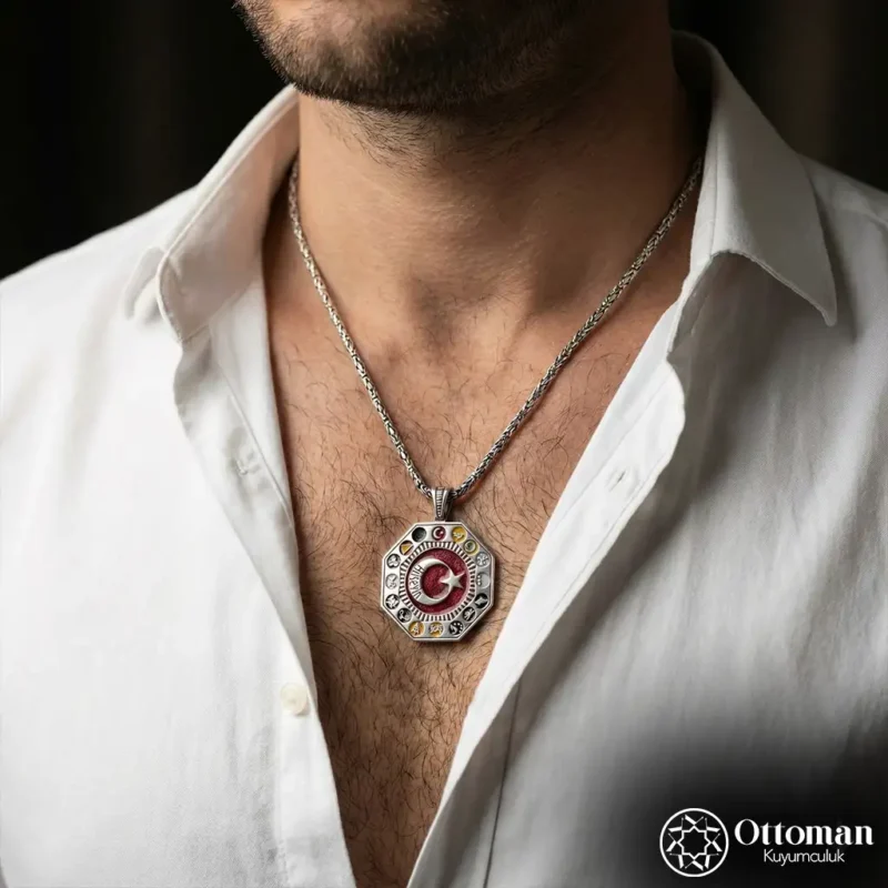 Kişiye Özel 16 Türk Devletli Gümüş Erkek Kolye