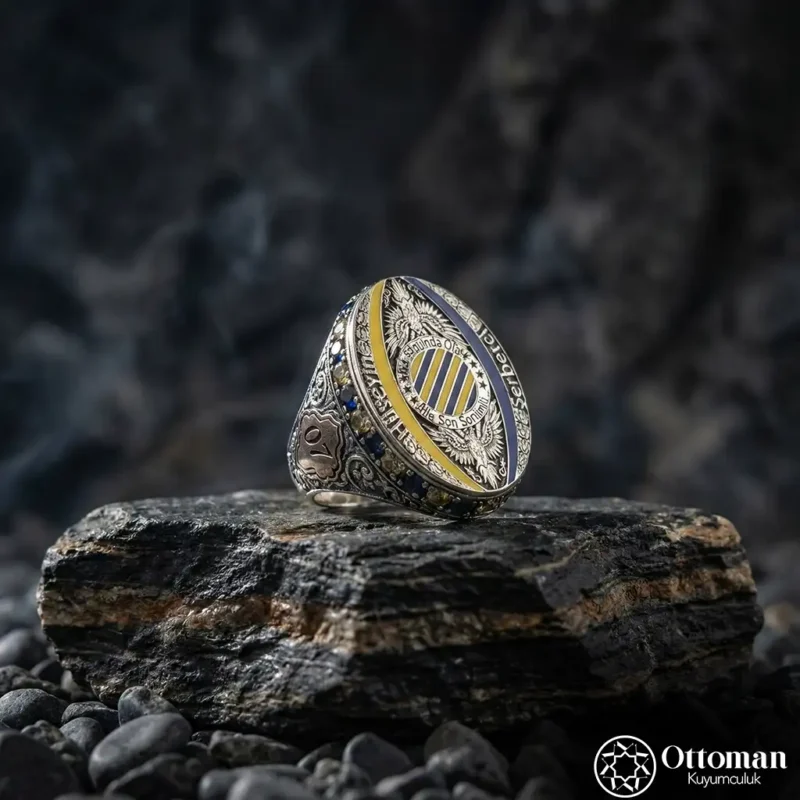 Kişiye Özel İsimli Renkli Gümüş Erkek Yüzük