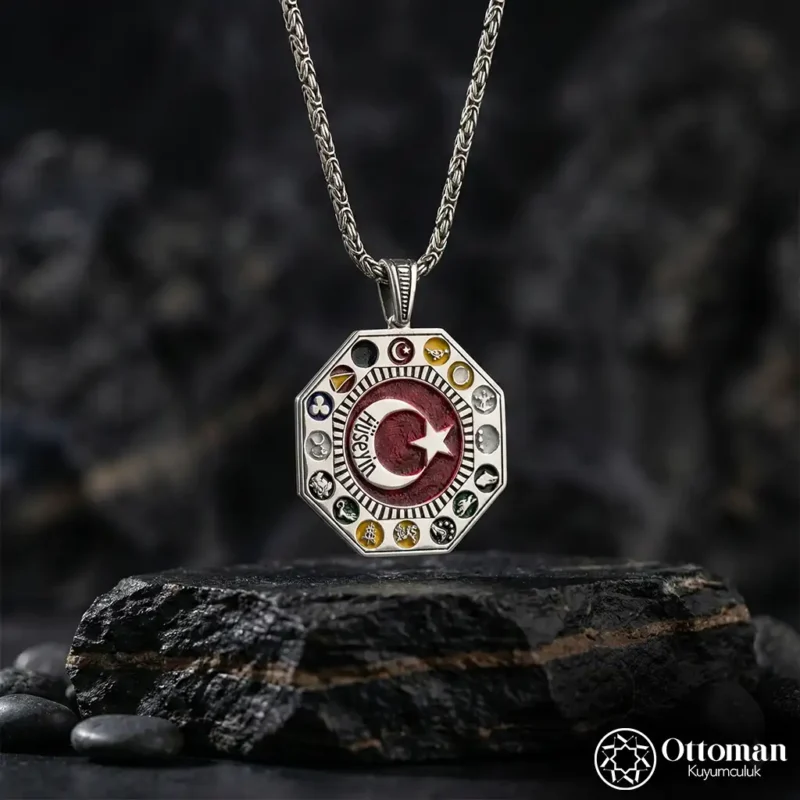 Kişiye Özel 16 Türk Devletli Gümüş Erkek Kolye