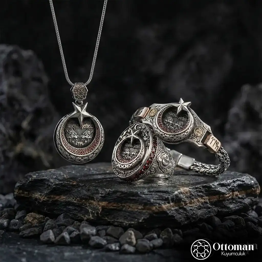 Star and Crescent Triple Set Silver Men's Set