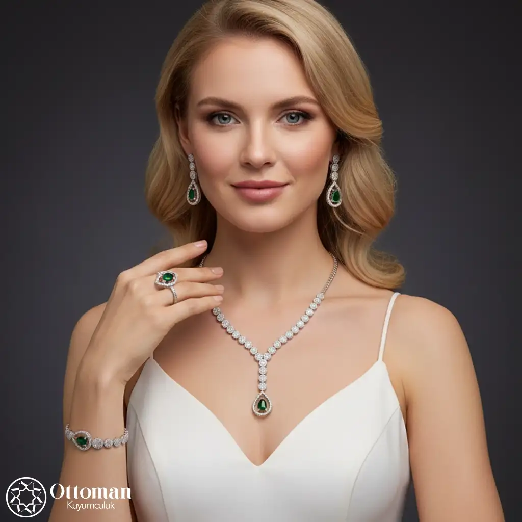 925 K Silver Collar Necklace Set