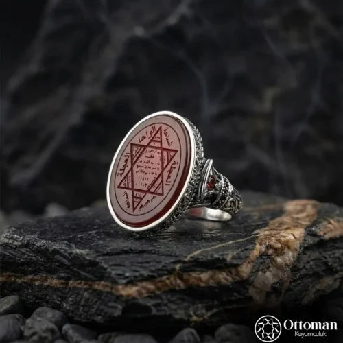 Süleyman Mührü Akik Taşlı Gümüş Erkek Yüzük