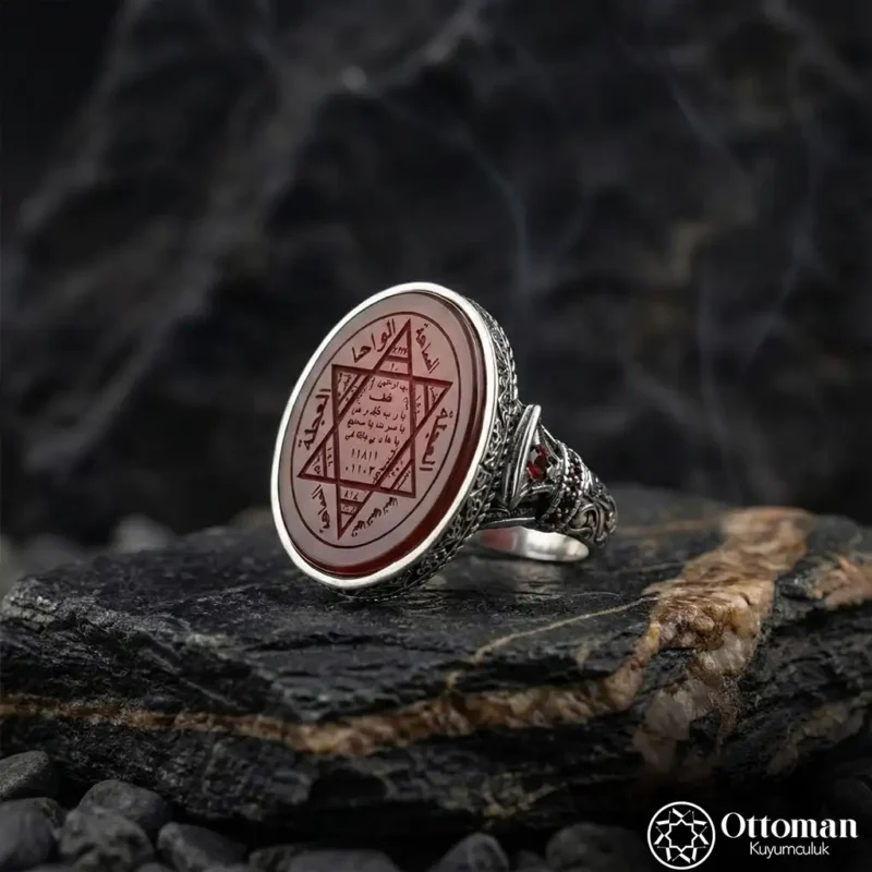 Süleyman Mührü Akik Taşlı Gümüş Erkek Yüzük