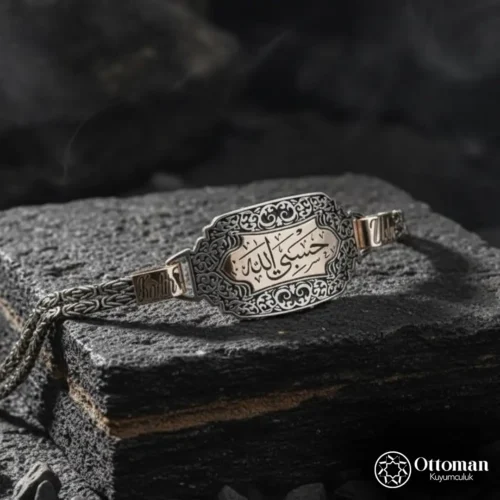 Kişiye Özel Hasbiyallah Yazılı Gümüş Erkek Bileklik