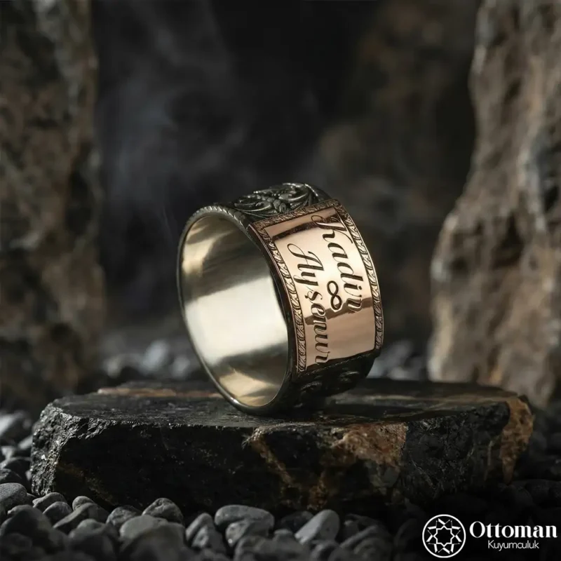 Kişiye Özel İsimli Gümüş Erkek Yüzük