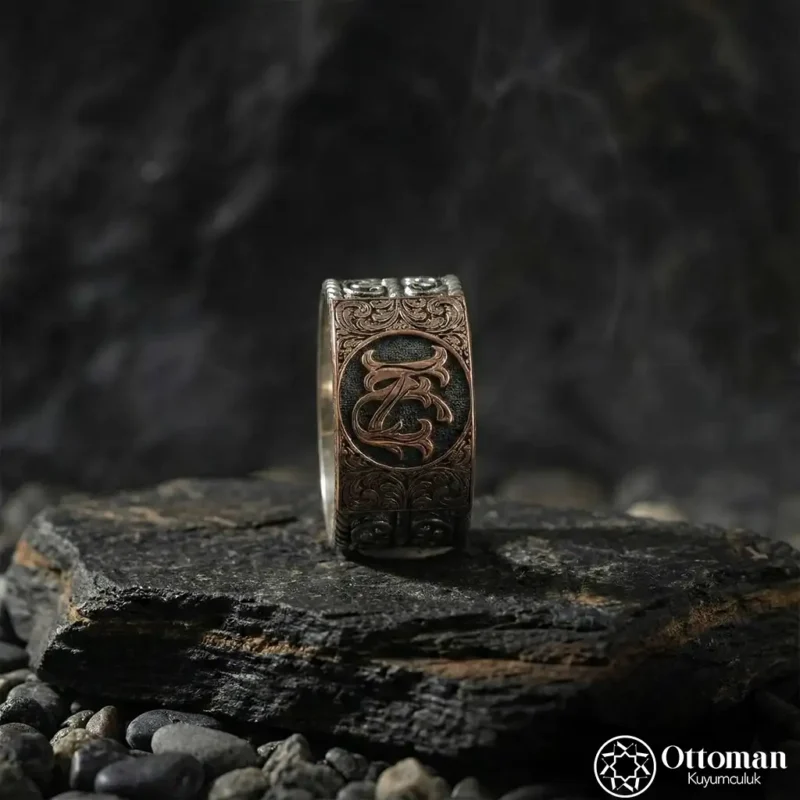 Kişiye Özel Çift Harfli Gümüş Erkek Yüzük
