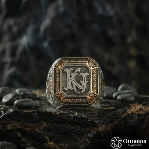 Kişiye Özel Harf Tasarımlı Gümüş Erkek Yüzük