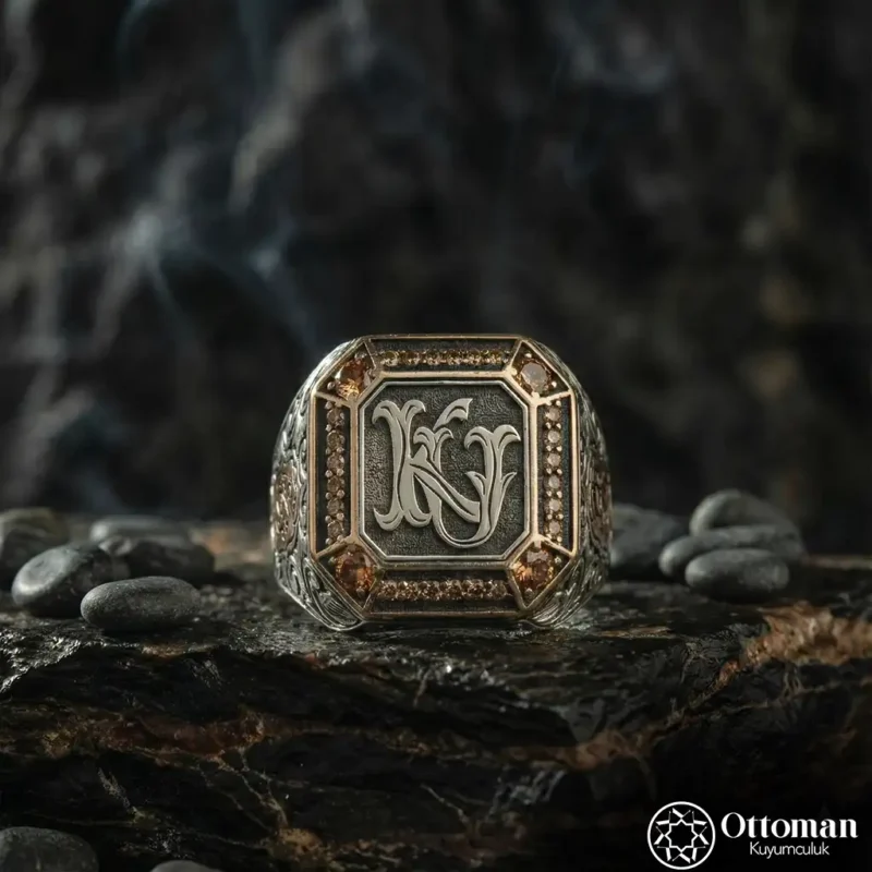 Kişiye Özel Harf Tasarımlı Gümüş Erkek Yüzük