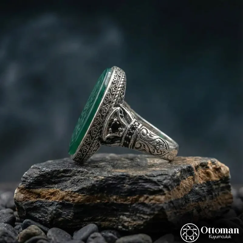 Akik Taşlı Gümüş Erkek Yüzük