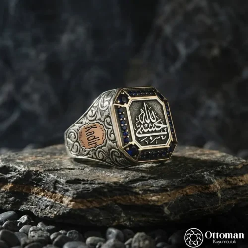 Kişiye Özel İsimli Hasbiyallah Yazılı Gümüş Erkek Yüzük