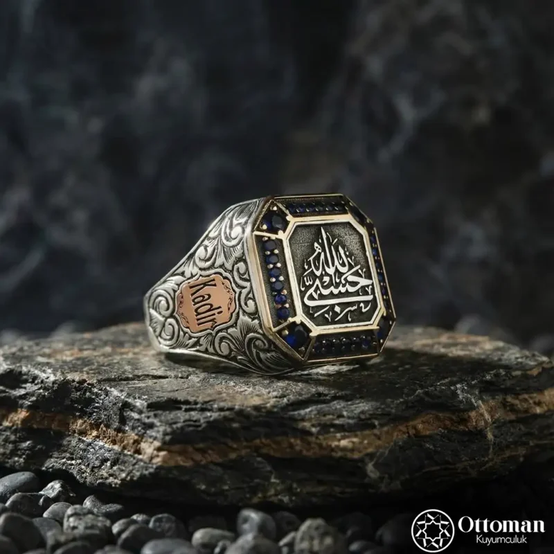 Kişiye Özel İsimli Hasbiyallah Yazılı Gümüş Erkek Yüzük