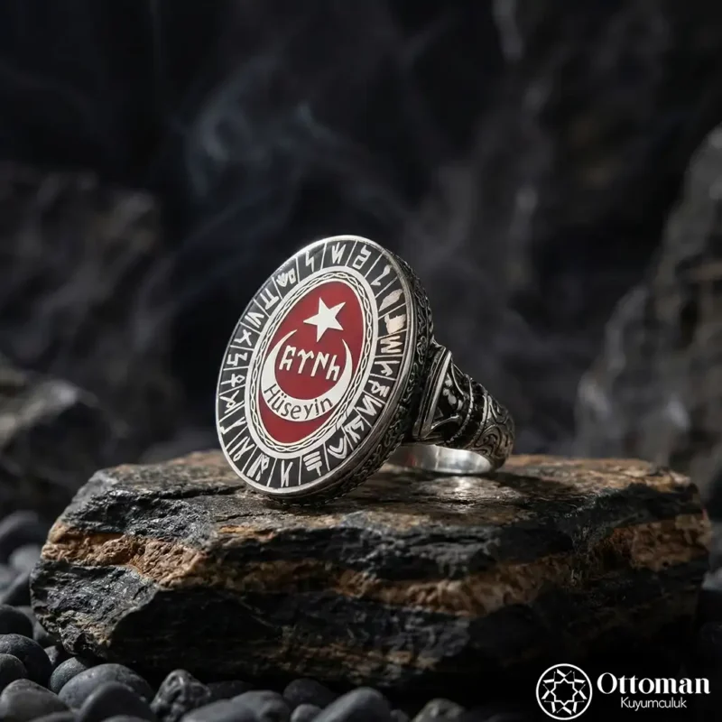 Şanlı Ay Yıldız Gümüş Erkek Yüzük
