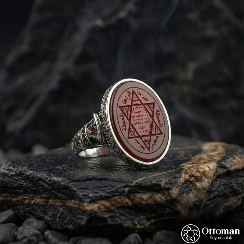 Süleyman Mührü Akik Taşlı Gümüş Erkek Yüzük