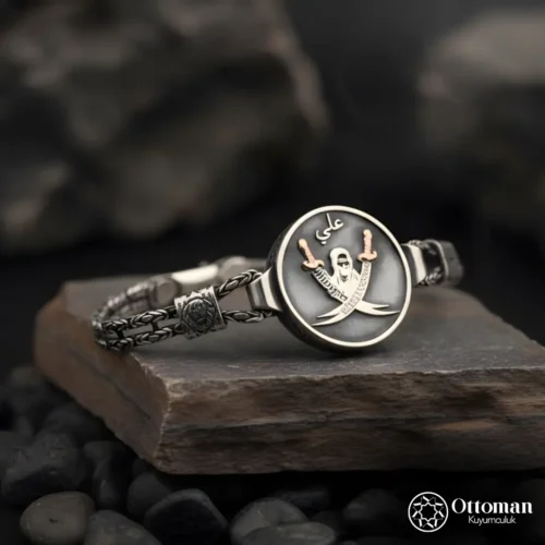 Zülfikar ve Hz. Ali Figürlü Gümüş Erkek Bileklik