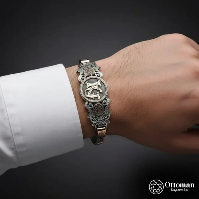 Kişiye Özel Harfli Gümüş Erkek Bileklik