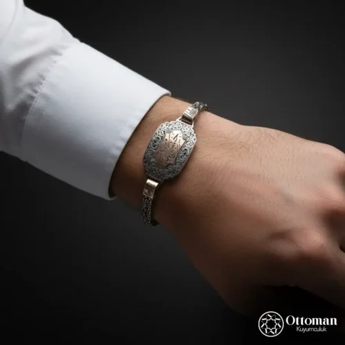 Kişiye Özel Hasbiyallah Yazılı Gümüş Erkek Bileklik