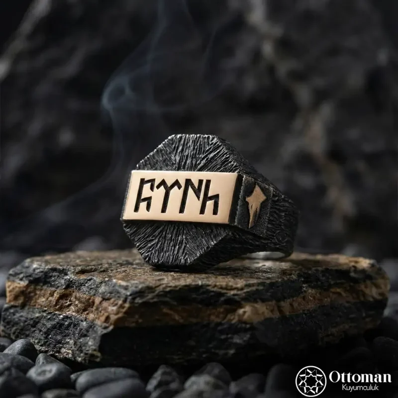 Göktürkçe Türk Yazılı Gümüş Erkek Yüzük