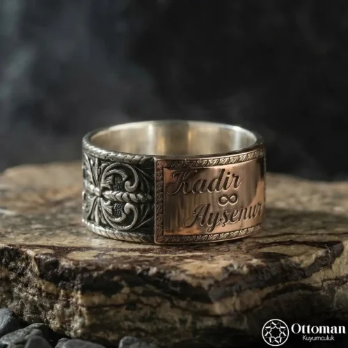 Kişiye Özel İsimli Gümüş Erkek Yüzük