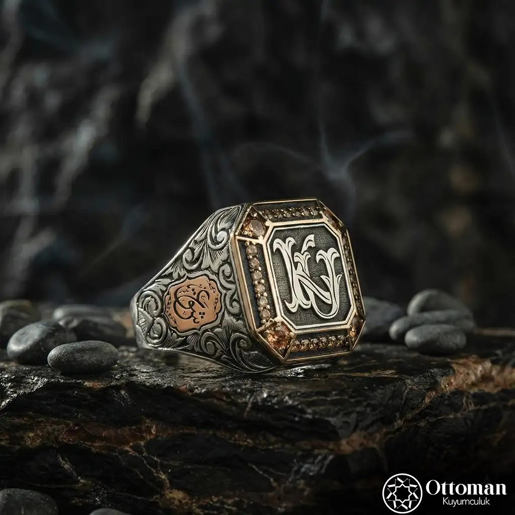 Personalized Letter Designed Silver Men's Ring