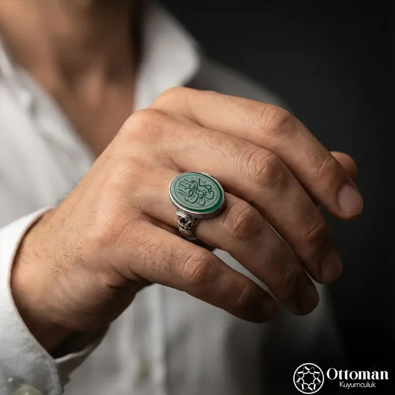 Akik Taşlı Gümüş Erkek Yüzük