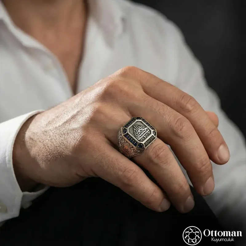 Kişiye Özel İsimli Hasbiyallah Yazılı Gümüş Erkek Yüzük