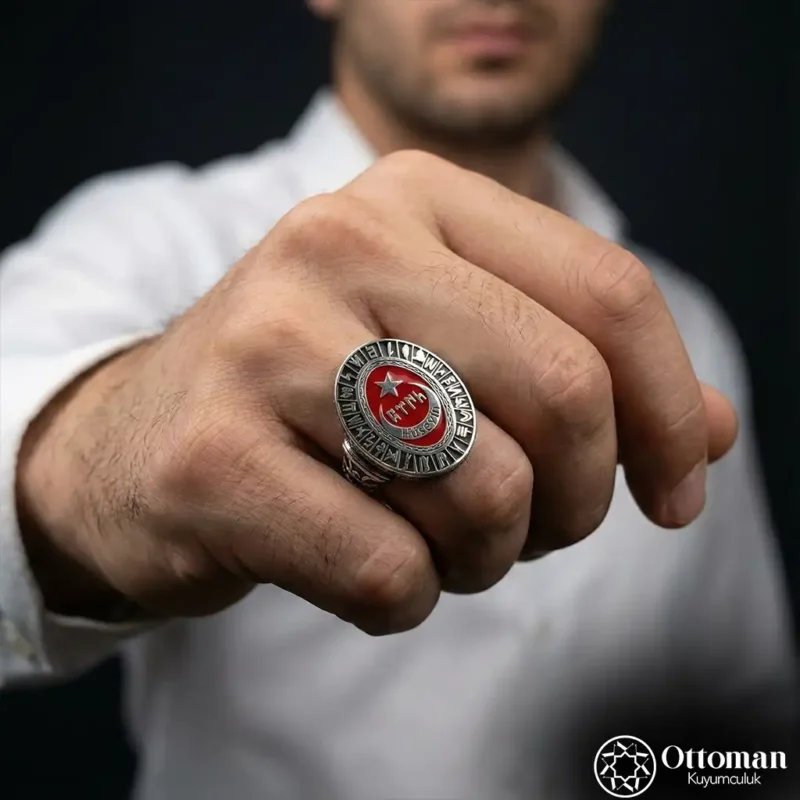 Şanlı Ay Yıldız Gümüş Erkek Yüzük