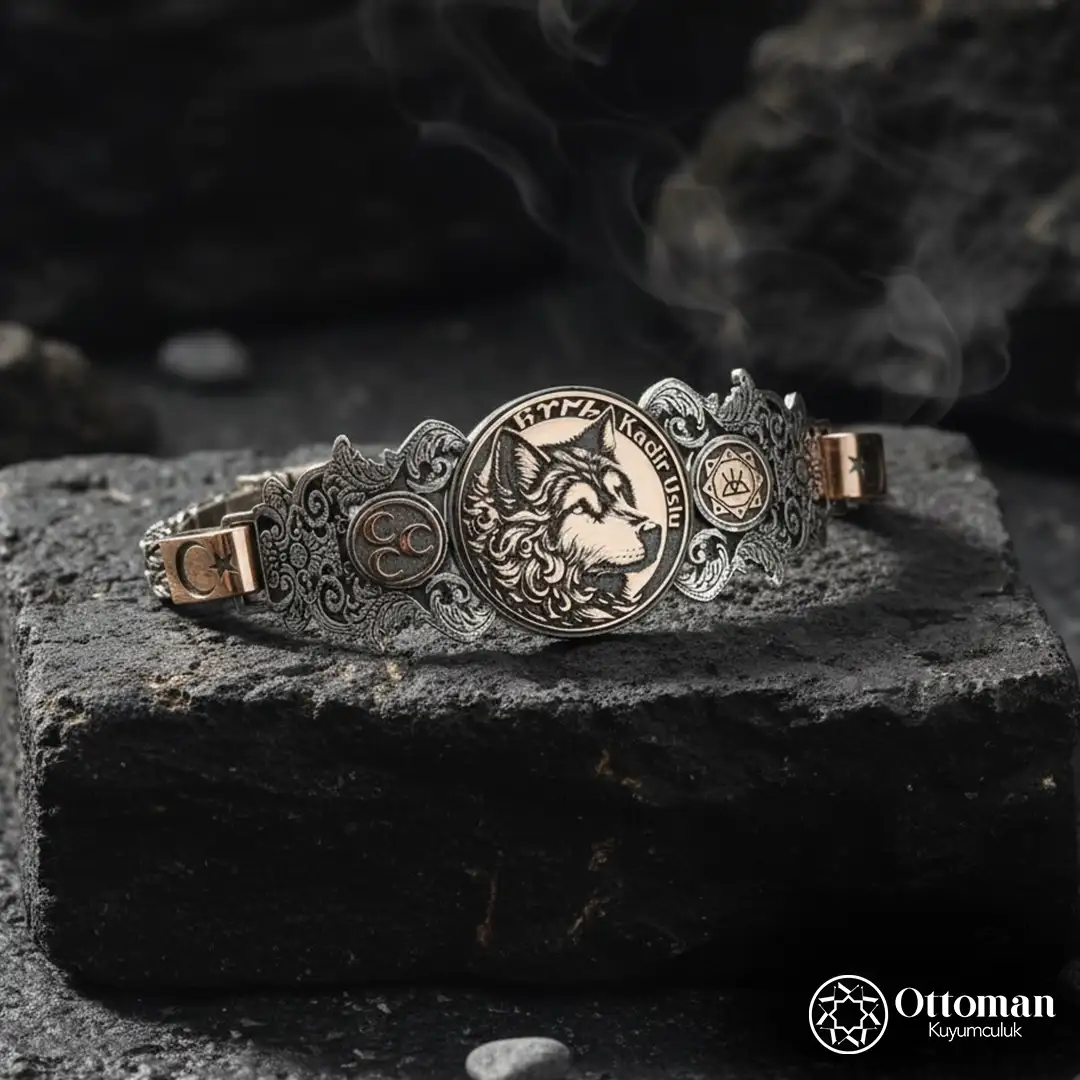 Personalized Wolf-Figured Silver Men's Bracelet