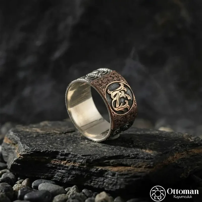 Kişiye Özel Çift Harfli Gümüş Erkek Yüzük