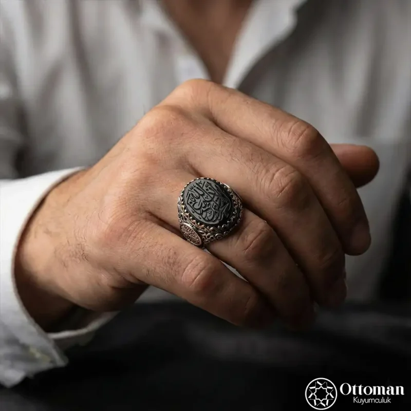 Akik Taşlı Gümüş Erkek Yüzük