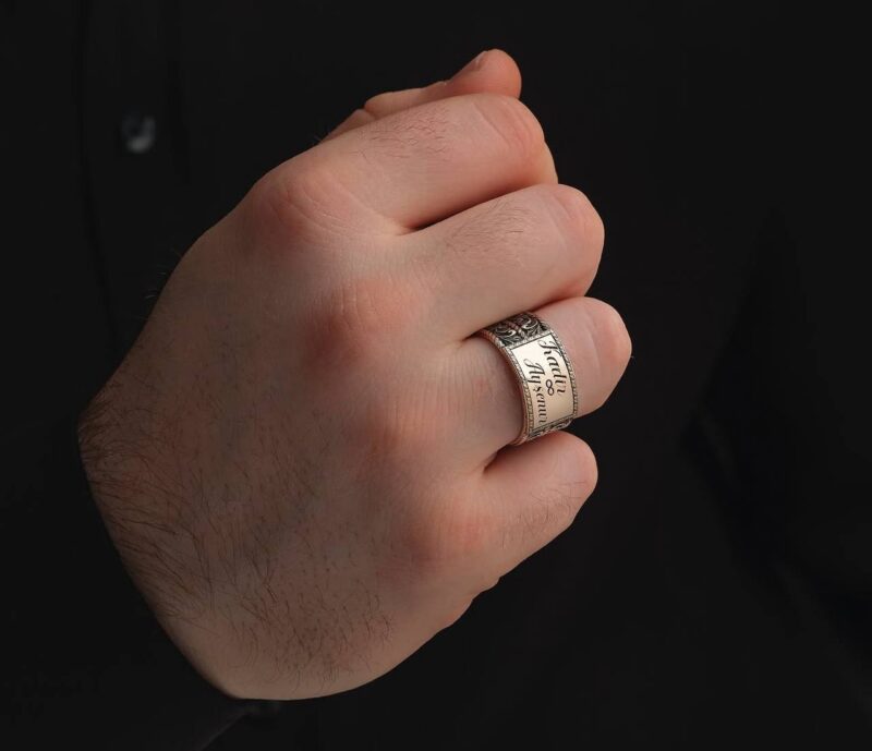 Kişiye Özel İsimli Gümüş Erkek Yüzük