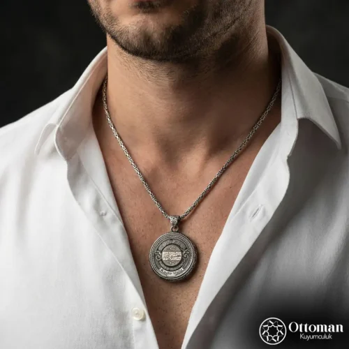 Kişiye Özel Çift Taraflı Hasbiyallah Gümüş Madalyon Kolye