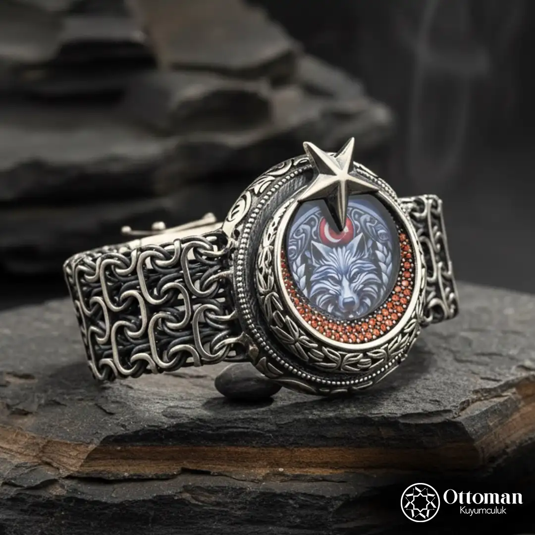 Star and Crescent Mega Silver Men's Bracelet