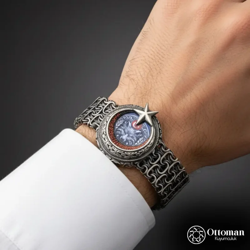 Ay Yıldızlı Mega Gümüş Erkek Bileklik