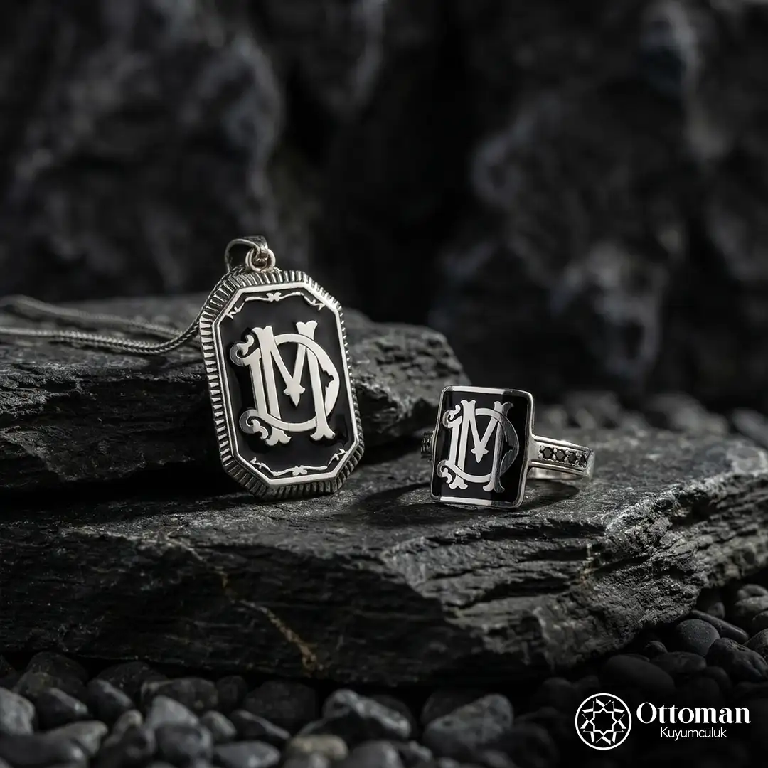 Letter Designed Silver Necklace Ring Set