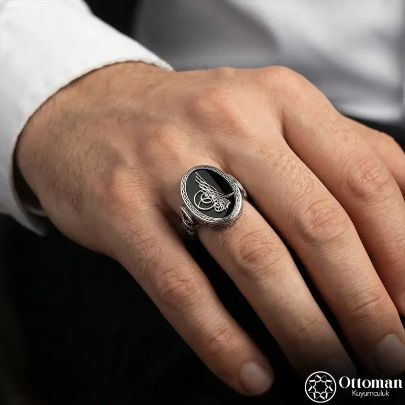 Tuğra Motifli Gümüş Erkek Yüzük