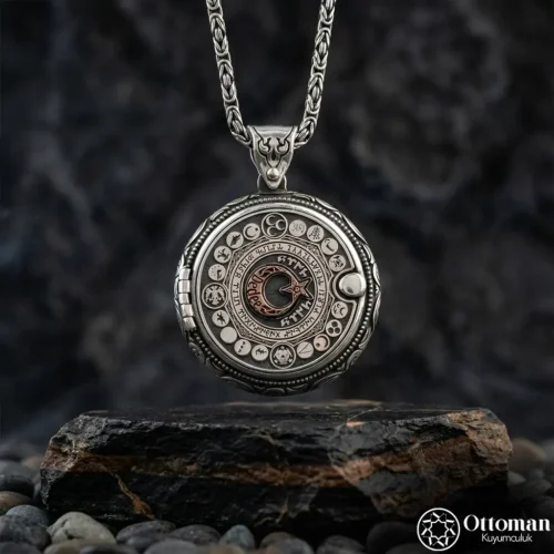 Ay Yıldız Kapaklı Gümüş Madalyon Kolye