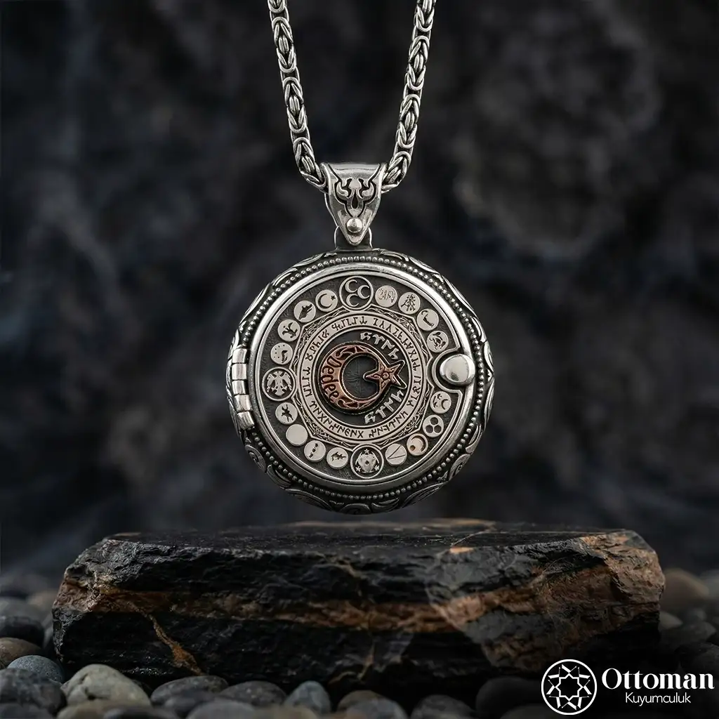 Star and Crescent Hinged Silver Medallion Necklace