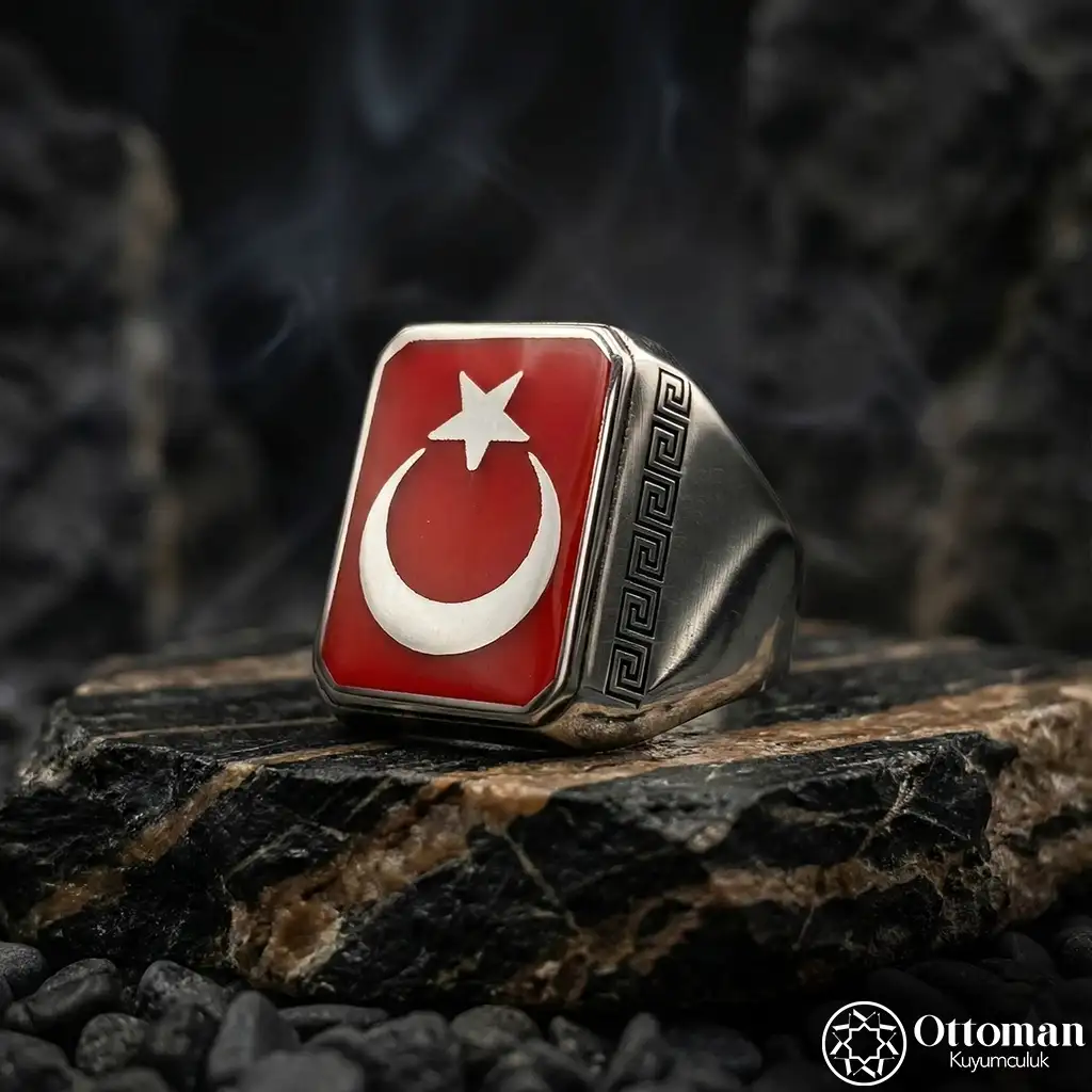 Star and Crescent Silver Men's Ring