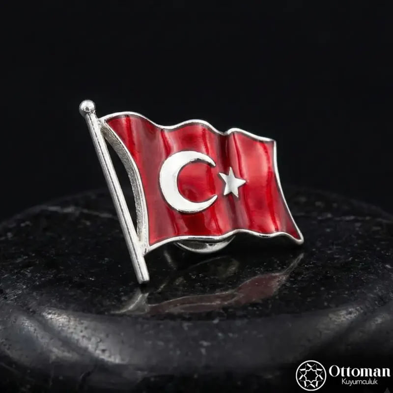 Ay Yıldız Gümüş Yüzük ve Rozet Set