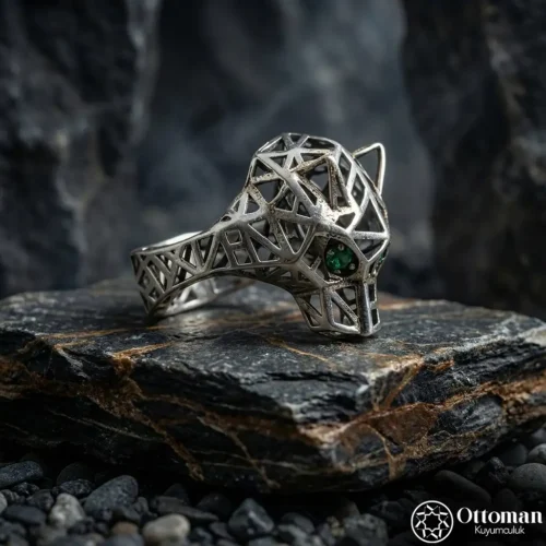 Yeşil Gözlü Kaplan Gümüş Yüzük