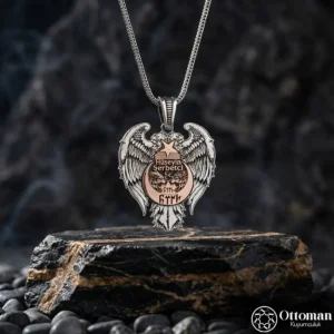 1 Kanatlı Kurt Figürlü 925 Ayar Gümüş Kişiye Özel Madalyon