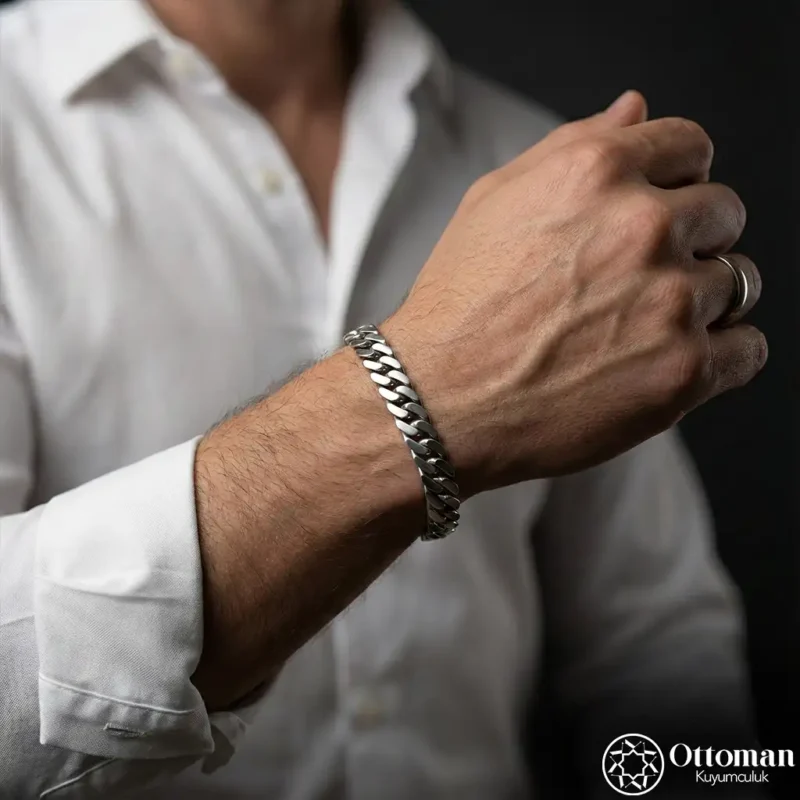 Kalın Zincir Gümüş Erkek Bileklik