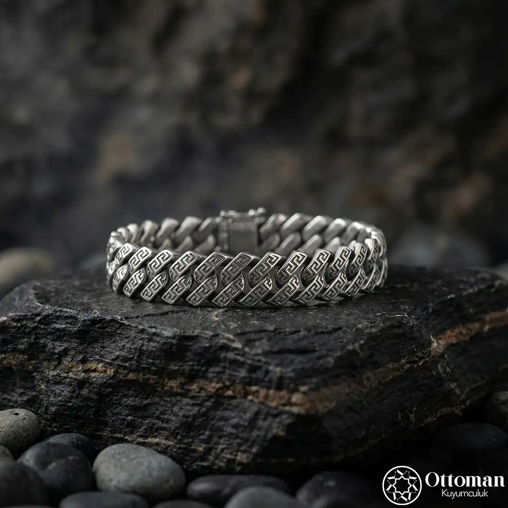 Motif Chain Silver Men's Bracelet