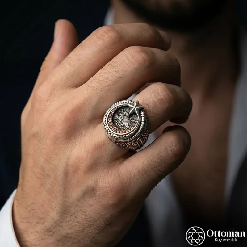 Ay Yıldızlı İsimli Gümüş Yüzük