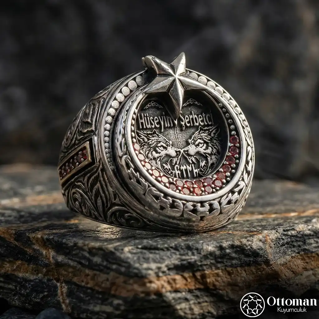 Star and Crescent Personalized Silver Ring
