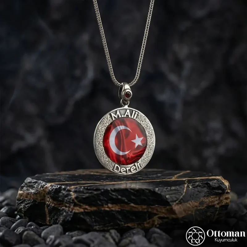 Ay Yıldız Gümüş Erkek Madalyon Kolye