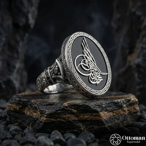 Tuğra Motifli Gümüş Erkek Yüzük