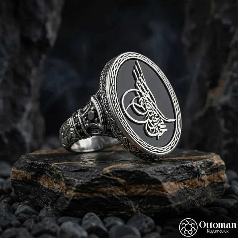Tuğra Motifli Gümüş Erkek Yüzük